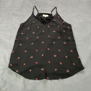 LOFT Outlet Camisole‎ Top Size SP Black Floral Lace Trim Tank Top Lined Petite